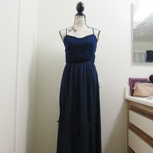 BLUE MAXI DRESS w/ TRANSPARENT EMBROIDERY